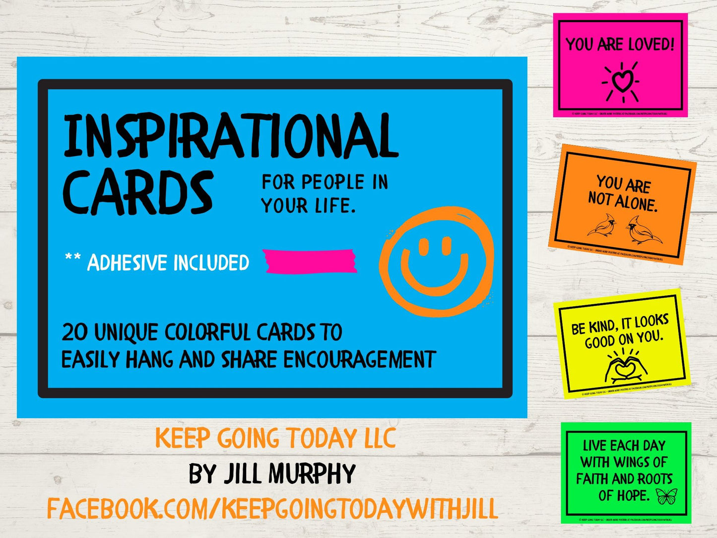 20 Inspirational Card Pack - Set of 20 Unique Cards Adhesive Included - Bright Colors!