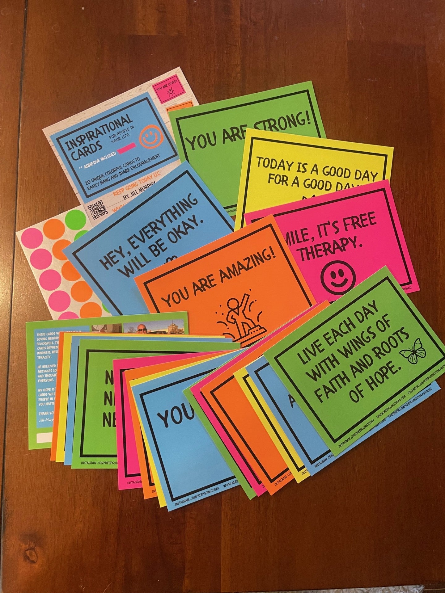 20 Inspirational Card Pack - Set of 20 Unique Cards Adhesive Included - Bright Colors!