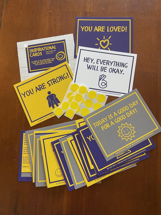 20 cards of encouragement—hang them, mail them, and share the love—adhesive included Purple and Yellow