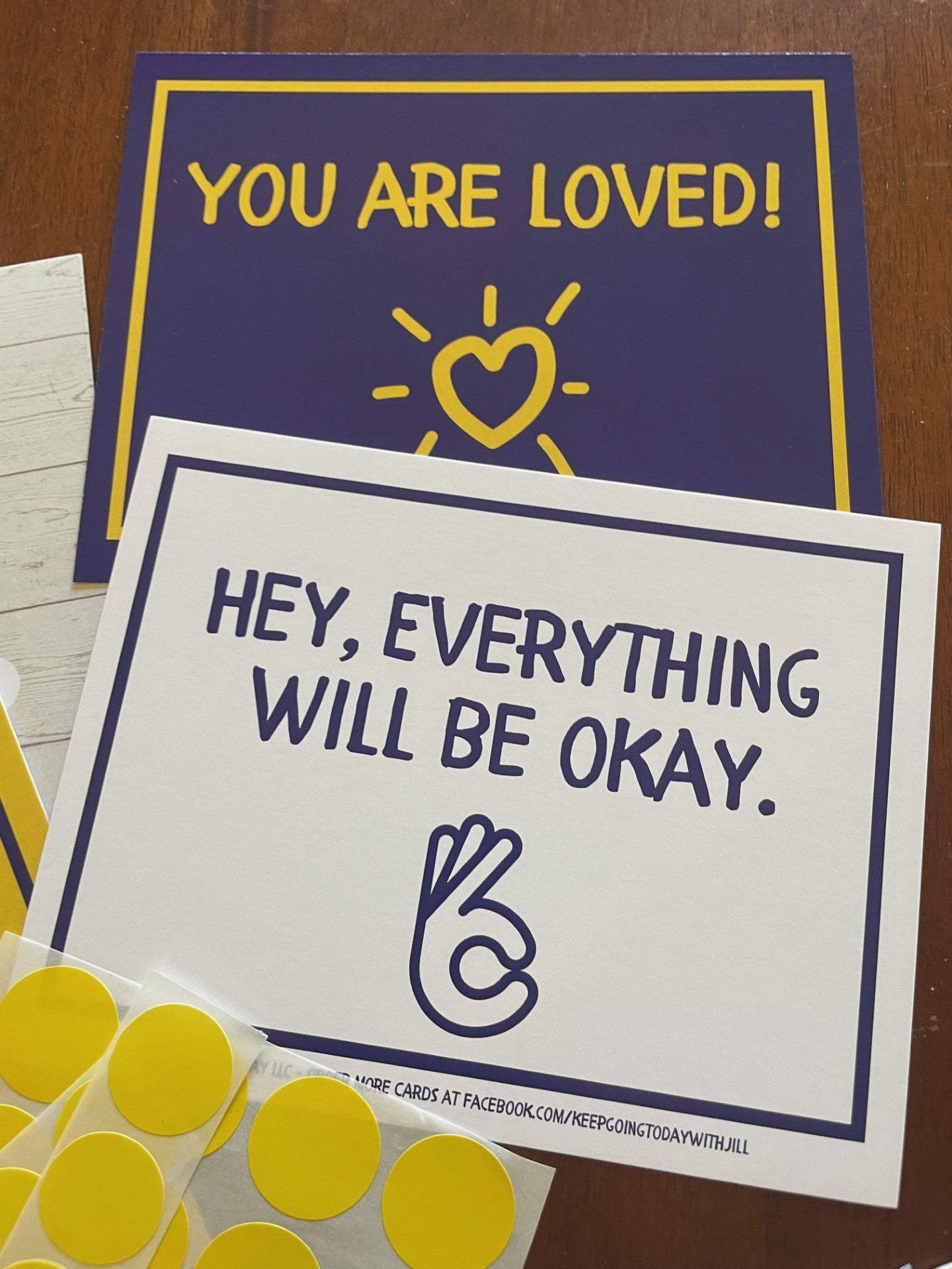 20 cards of encouragement—hang them, mail them, and share the love—adhesive included Purple and Yellow