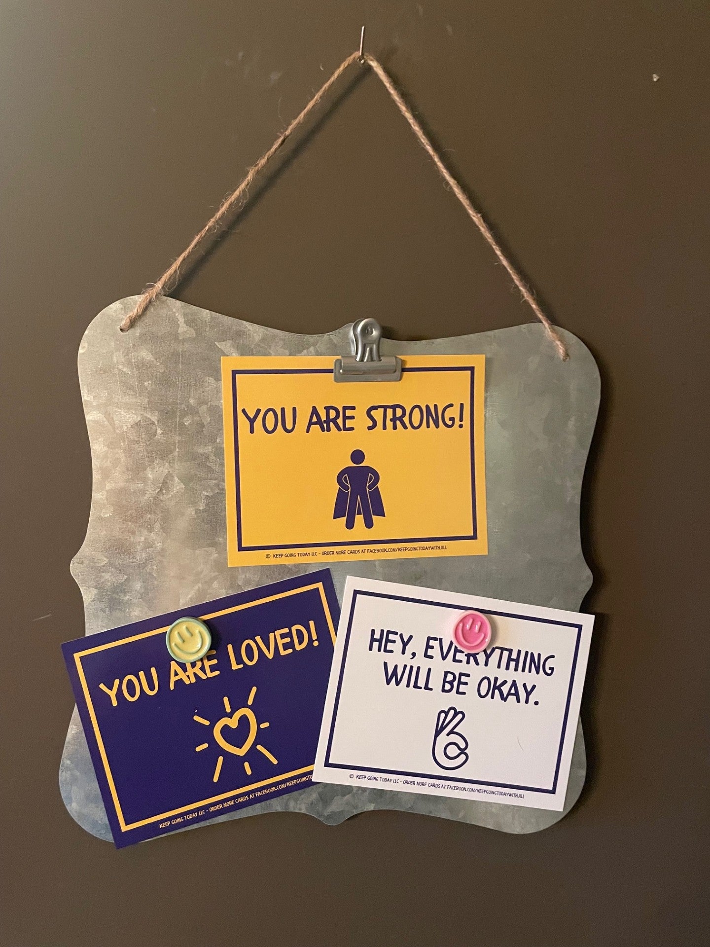 20 cards of encouragement—hang them, mail them, and share the love—adhesive included Purple and Yellow