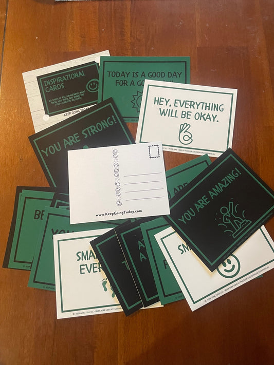 20 Inspirational Card Pack - Set of 20 Unique Cards Adhesive Included - Green & White